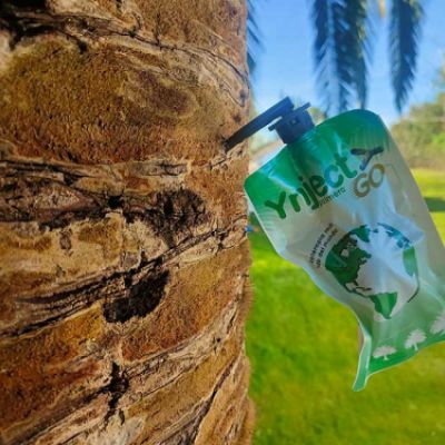 Detalle sobre el tronco de la palmera con tratamiento fitosanitario